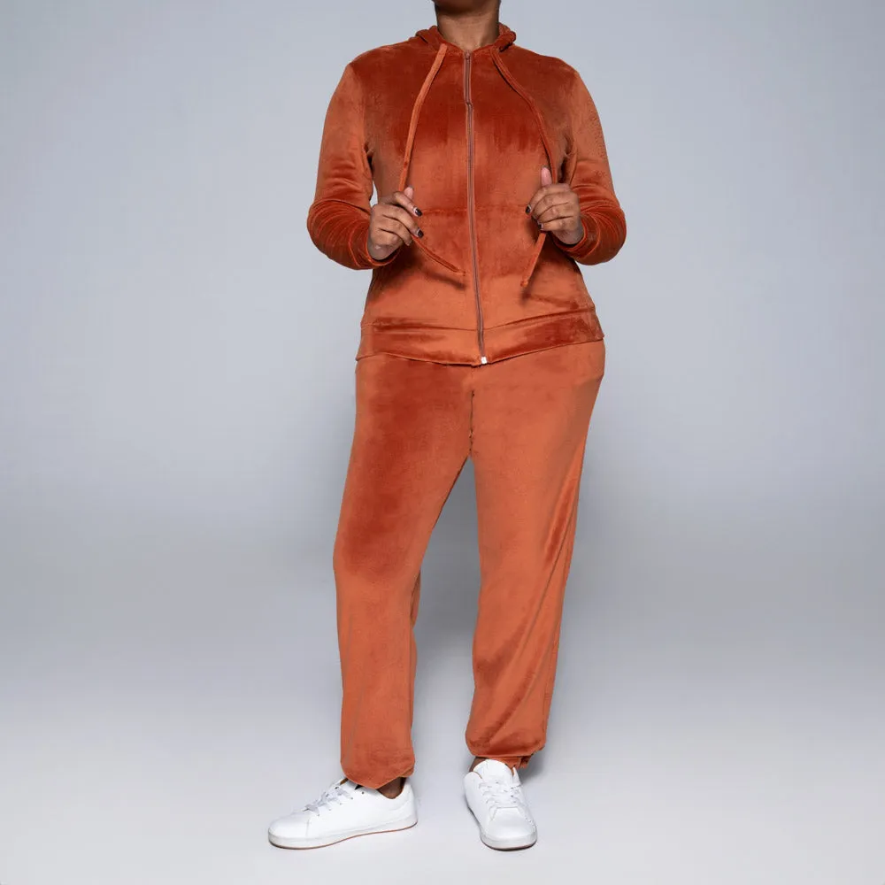 Plus Size Rust Velour Hooded Track Top sold by Fashion World product image thumbnail 5