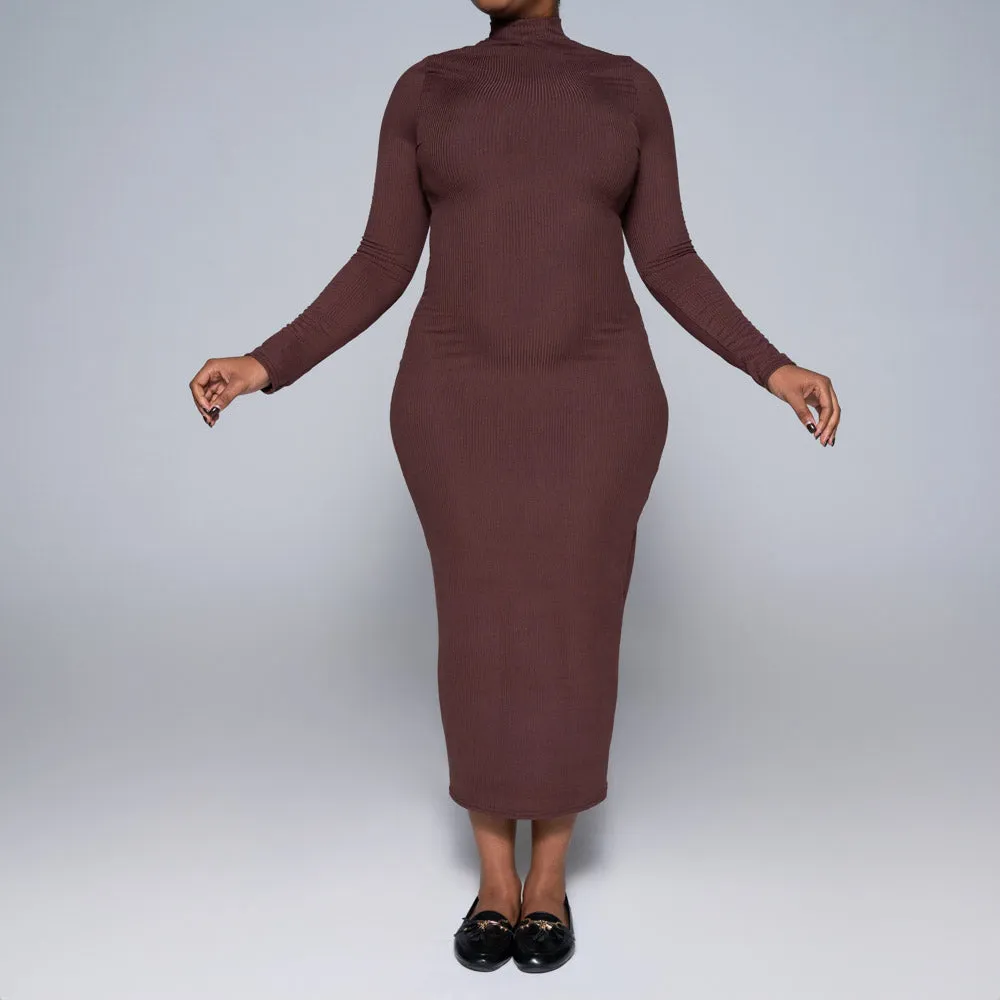 Brown Rib Long Sleeve Dress sold by Fashion World product image thumbnail 4