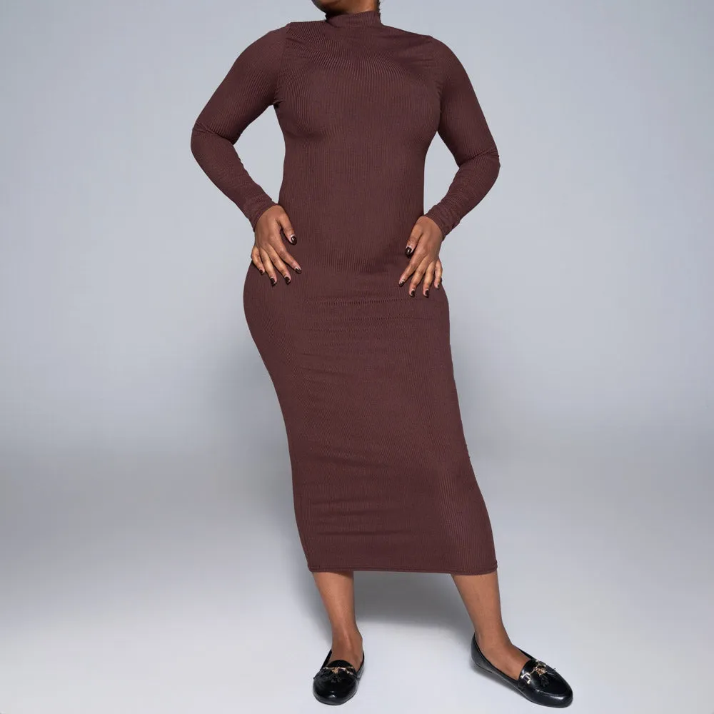 Brown Rib Long Sleeve Dress sold by Fashion World product image thumbnail 5