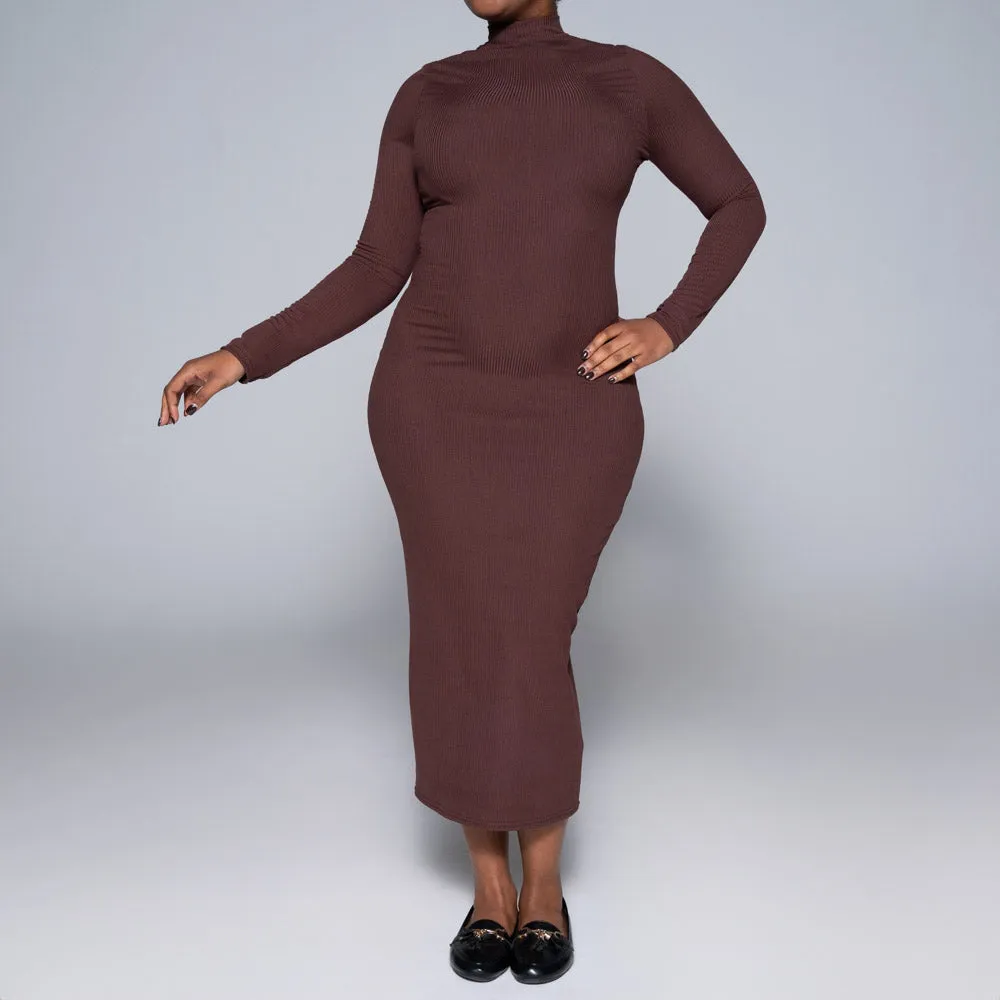Brown Rib Long Sleeve Dress sold by Fashion World product image thumbnail 3