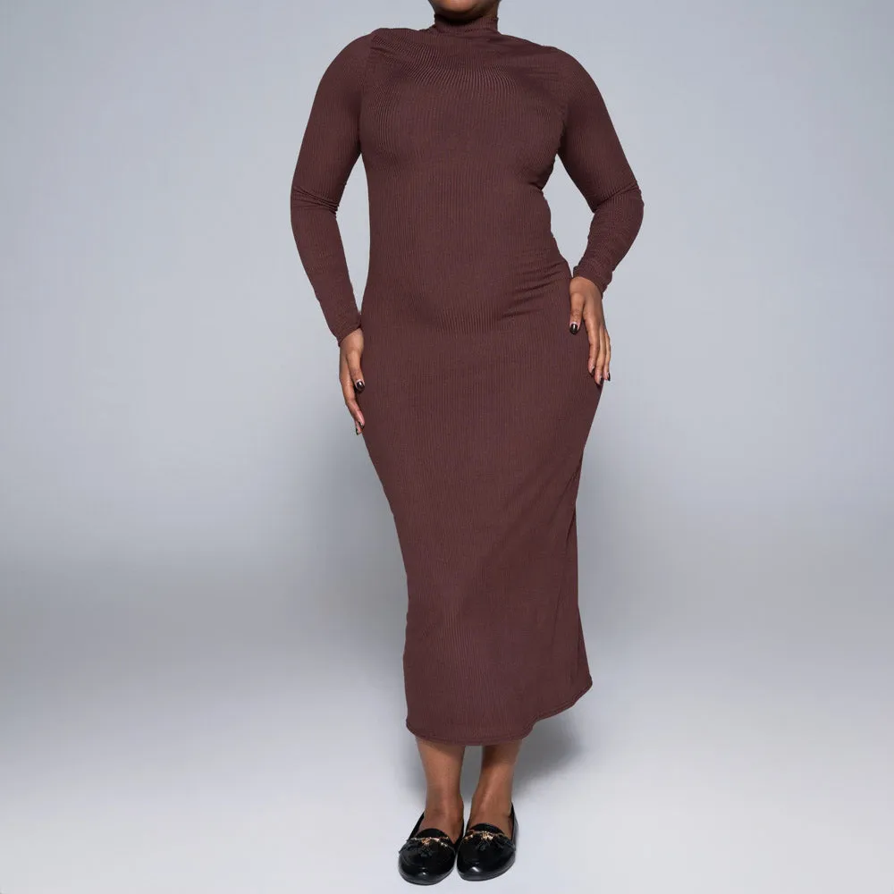 Brown Rib Long Sleeve Dress sold by Fashion World