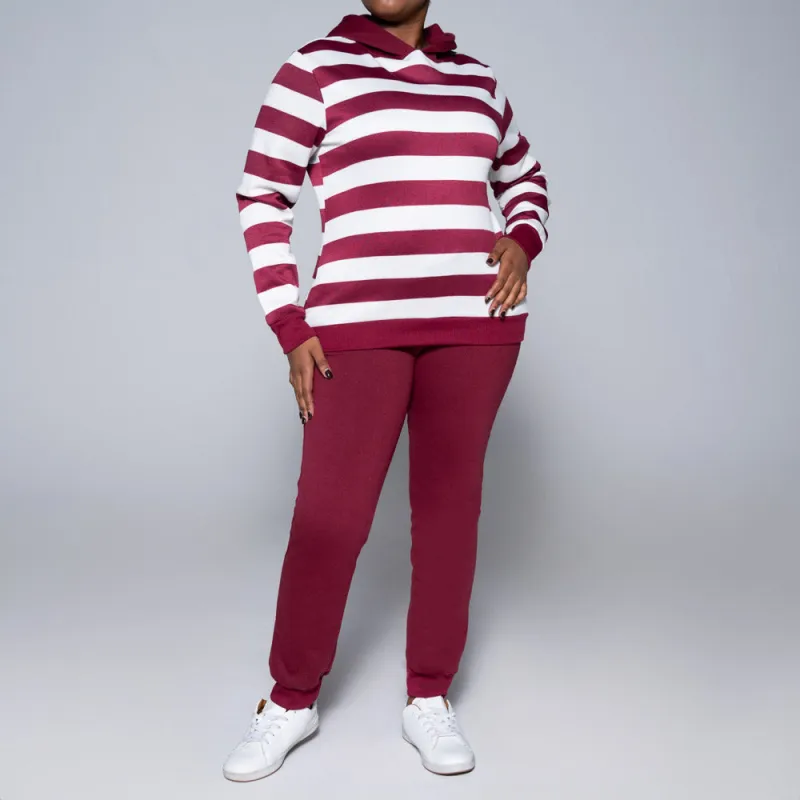 Burgandy Striped Hooded Track Top sold by Fashion World