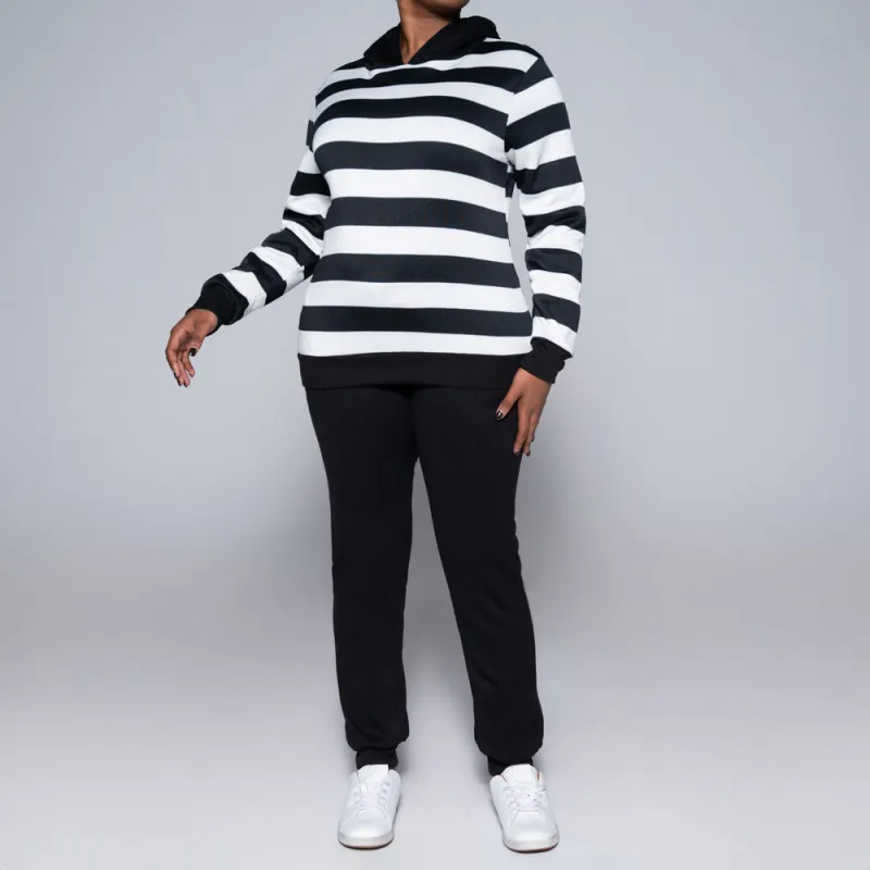 Black Striped Hooded Track Top sold by Fashion World