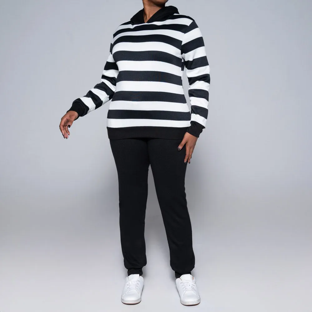 Black Striped Hooded Track Top sold by Fashion World
