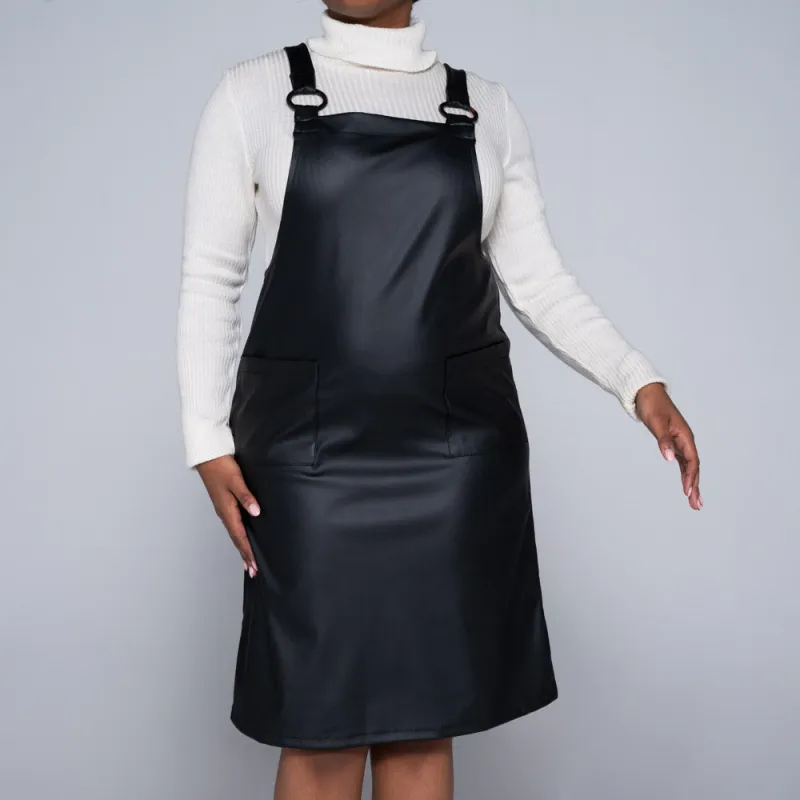 Black Pleather Pinafore Dress sold by Fashion World