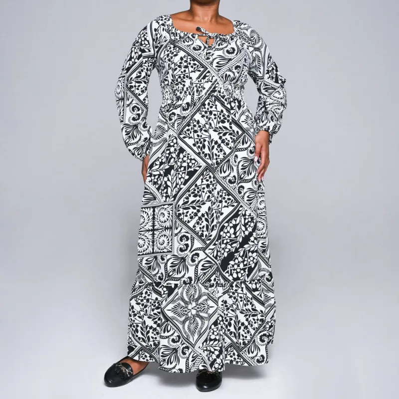 Blk/Ivory  Woven Tiered Dress sold by Fashion World