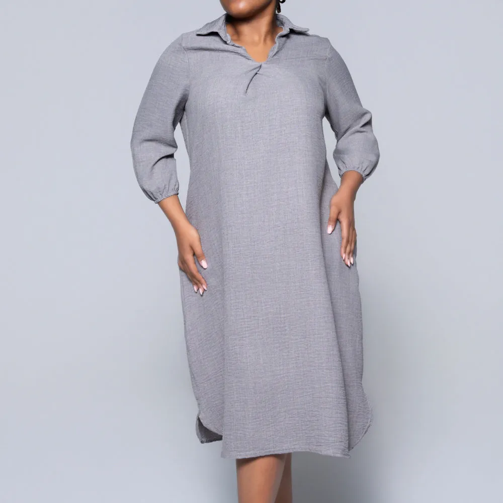 Plus Size Plain Grey Twill Tunic sold by Fashion World