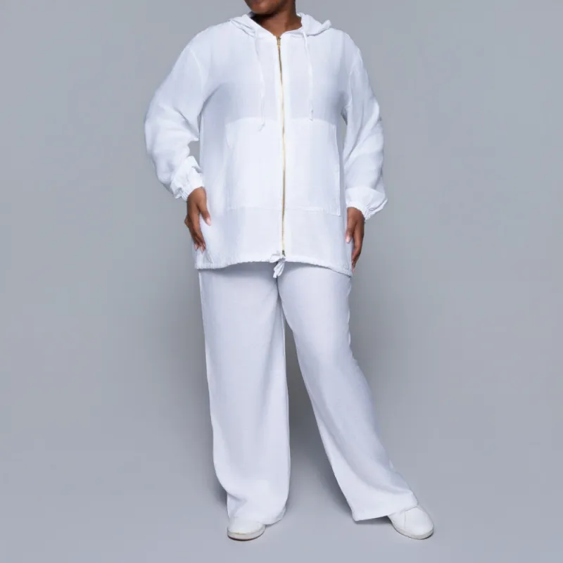 Long Sleeve Optical White Hooded Top sold by Fashion World