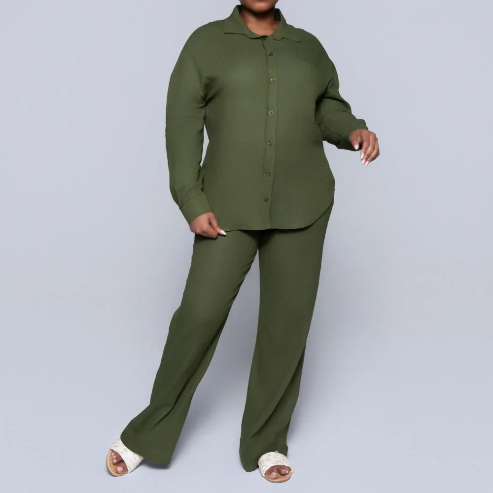 Long Sleeve Olive Button Down Top sold by Fashion World product image thumbnail 4