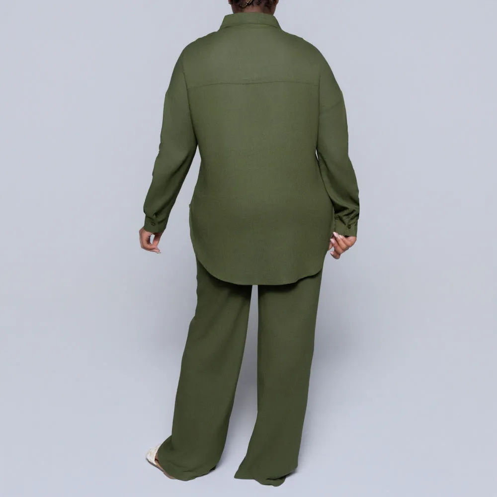 Long Sleeve Olive Button Down Top sold by Fashion World product image thumbnail 5