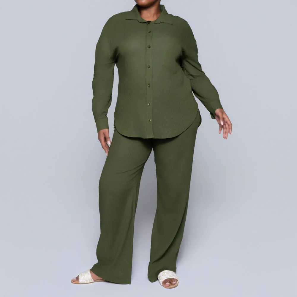Long Sleeve Olive Button Down Top sold by Fashion World product image thumbnail 3