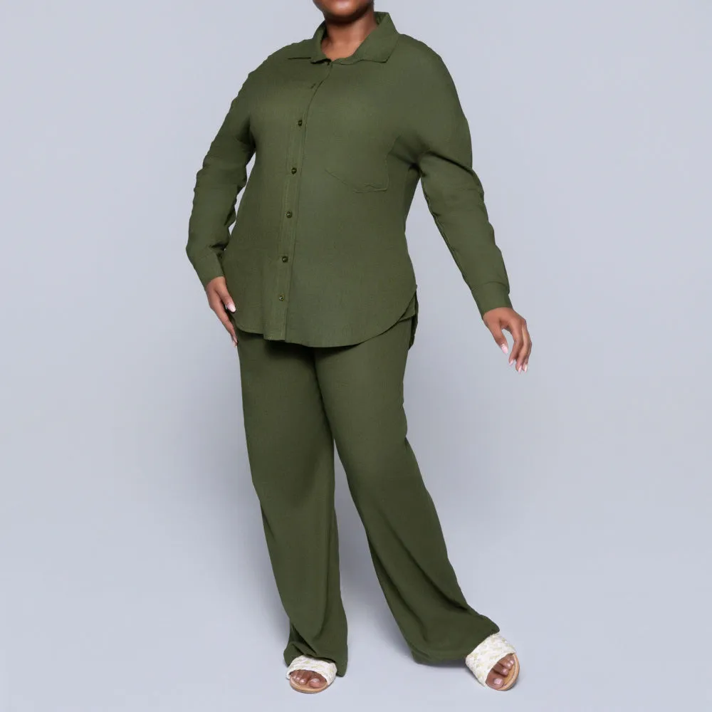 Long Sleeve Olive Button Down Top sold by Fashion World product image thumbnail 2