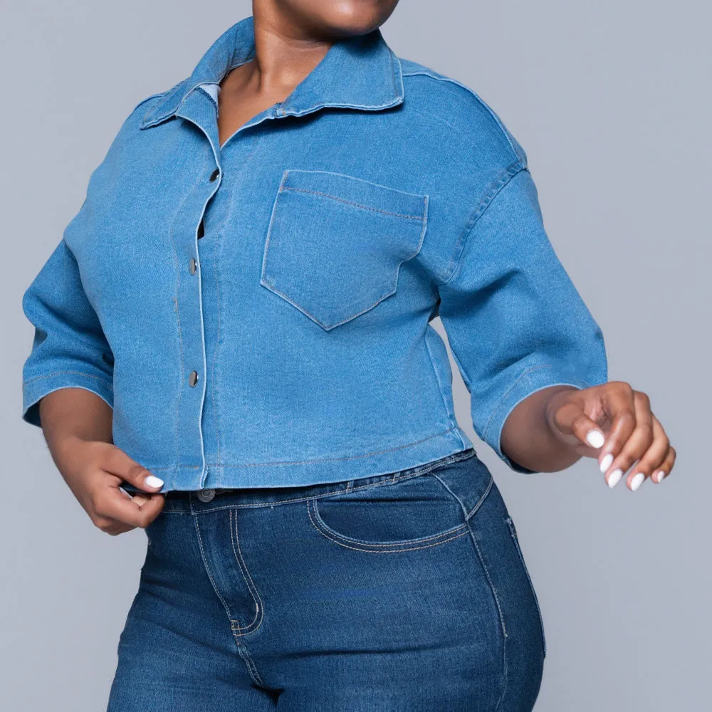 Short Sleeve Denim Crop Top sold by Fashion World product image thumbnail 5