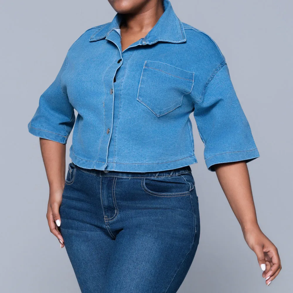 Short Sleeve Denim Crop Top sold by Fashion World product image thumbnail 4