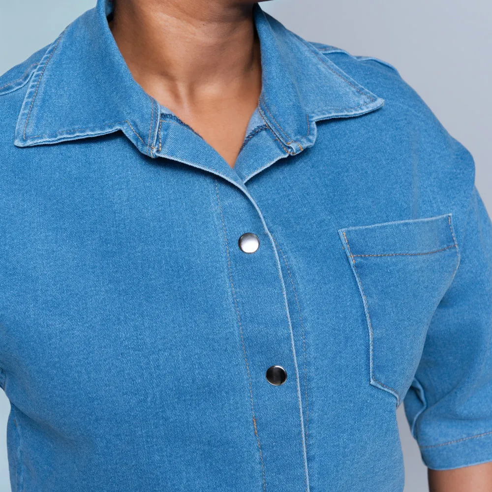 Short Sleeve Denim Crop Top sold by Fashion World product image thumbnail 3