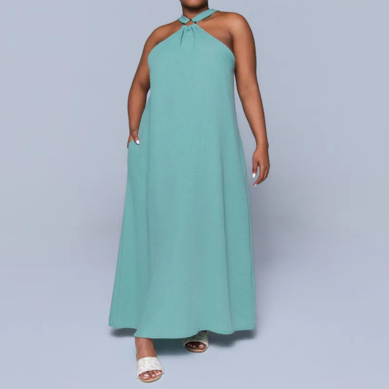 Sage Halter Neck Dress sold by Fashion World