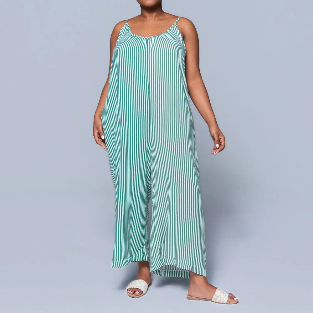 Green Strappy Striped Viscose Jumpsuit sold by Fashion World