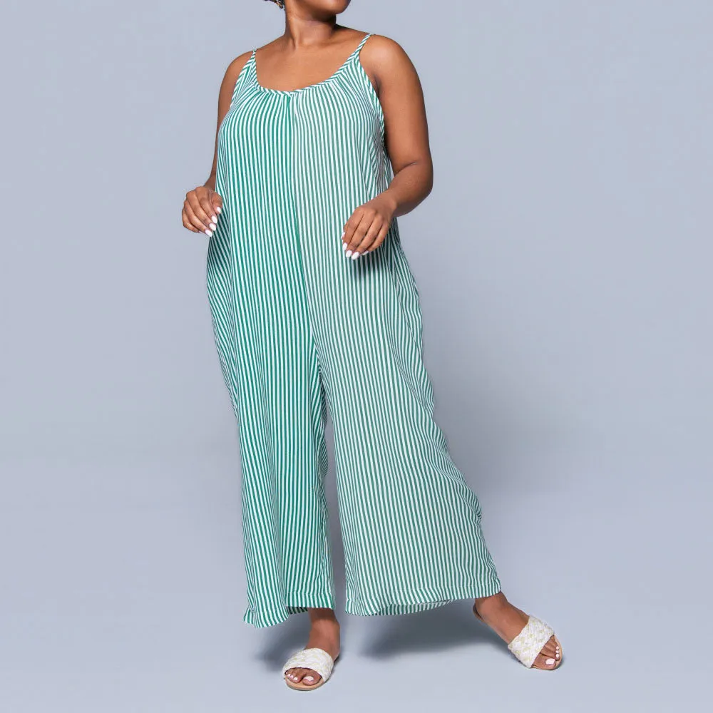 Green Strappy Striped Viscose Jumpsuit sold by Fashion World product image thumbnail 5