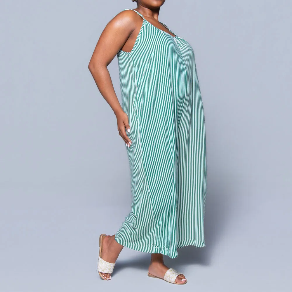 Green Strappy Striped Viscose Jumpsuit sold by Fashion World product image thumbnail 4