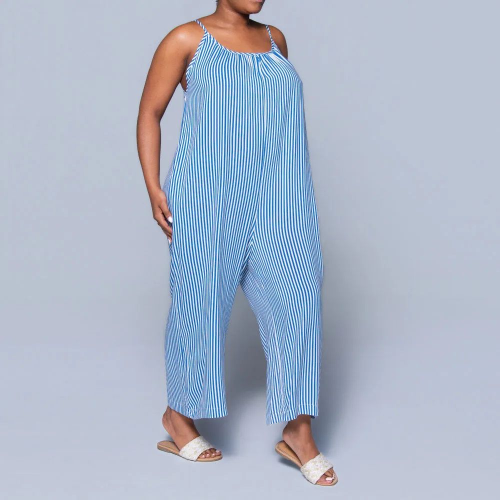 Blue Strappy Striped Viscose Jumpsuit sold by Fashion World product image thumbnail 3