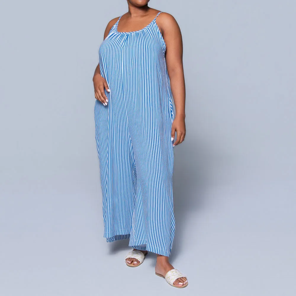 Blue Strappy Striped Viscose Jumpsuit sold by Fashion World product image thumbnail 2