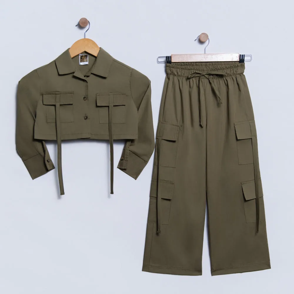 Olive Poplin Cargo Pants sold by Fashion World
