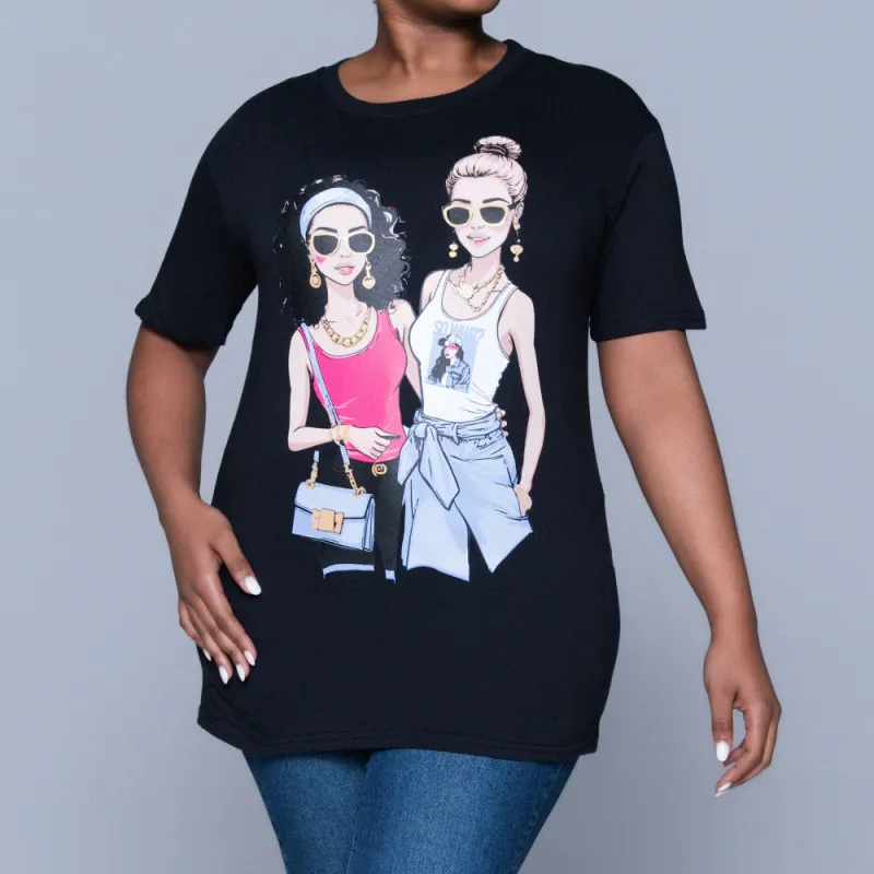 Black Statement Print Oversized Tee sold by Fashion World