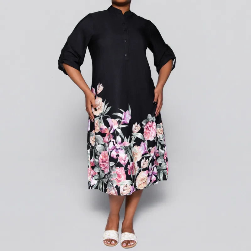 Black Plus Size Floral Print Summer Tunic sold by Fashion World