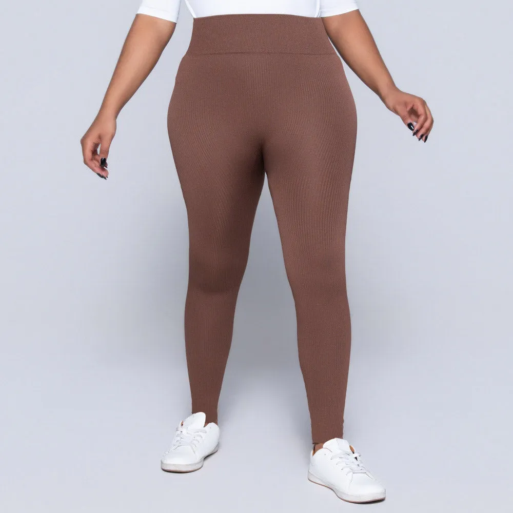 Brown Ribbed Gym Leggings sold by Fashion World
