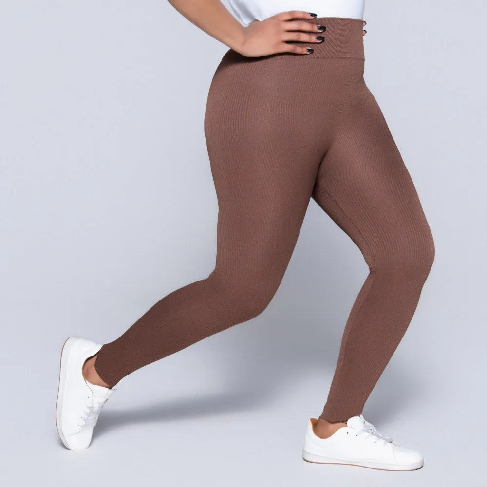 Brown Ribbed Gym Leggings sold by Fashion World product image thumbnail 4
