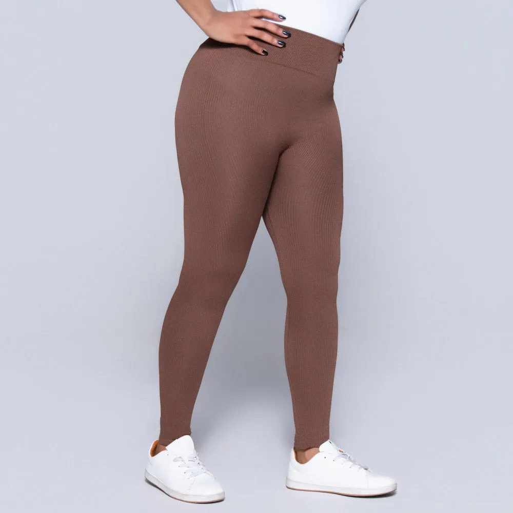 Brown Ribbed Gym Leggings sold by Fashion World product image thumbnail 5