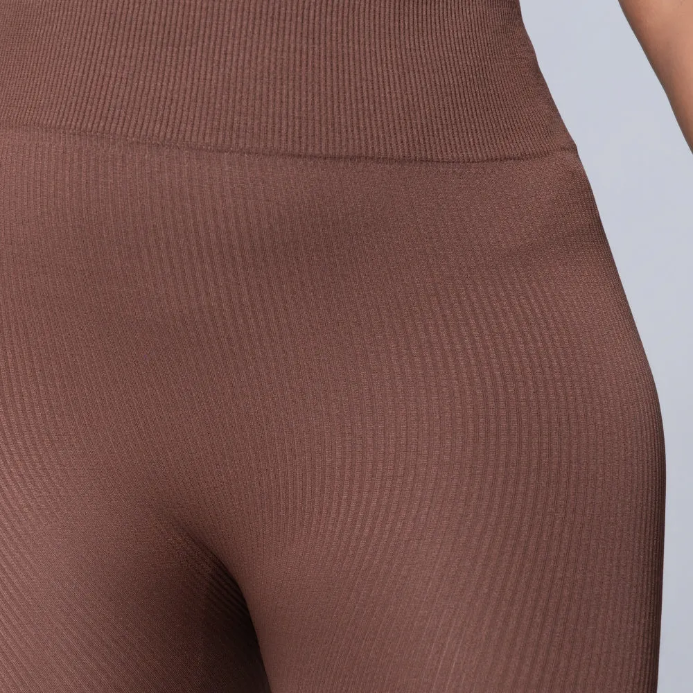 Brown Ribbed Gym Leggings sold by Fashion World product image thumbnail 2