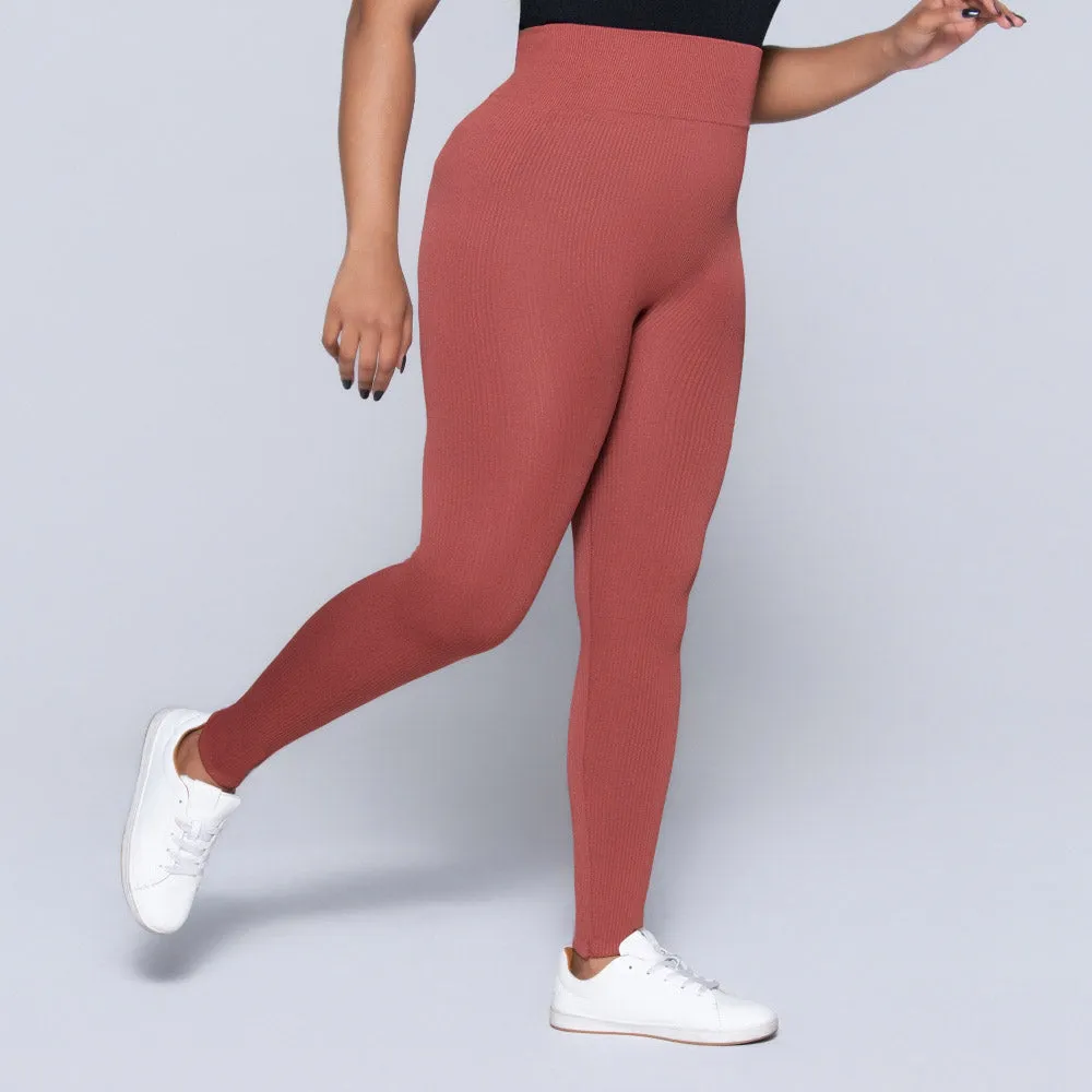 Rust Ribbed Gym Leggings sold by Fashion World product image thumbnail 3