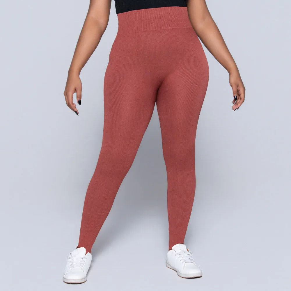 Rust Ribbed Gym Leggings sold by Fashion World product image thumbnail 4
