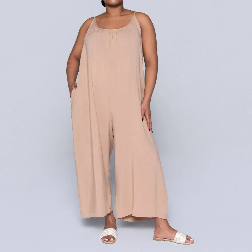 Strappy Plain Camel Jumpsuit sold by Fashion World