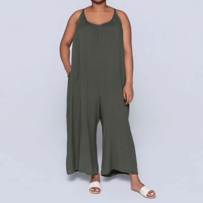 Strappy Plain Olive Jumpsuit sold by Fashion World