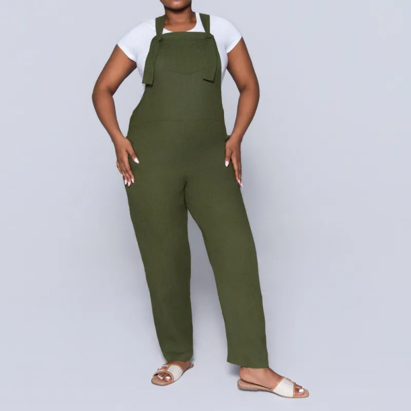 Plain  Linen Olive Jumpsuit sold by Fashion World