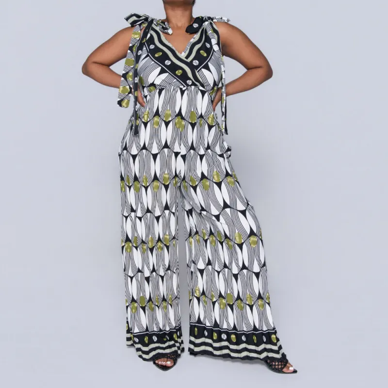 Ladies Printed Chartreuse Jumpsuit sold by Fashion World