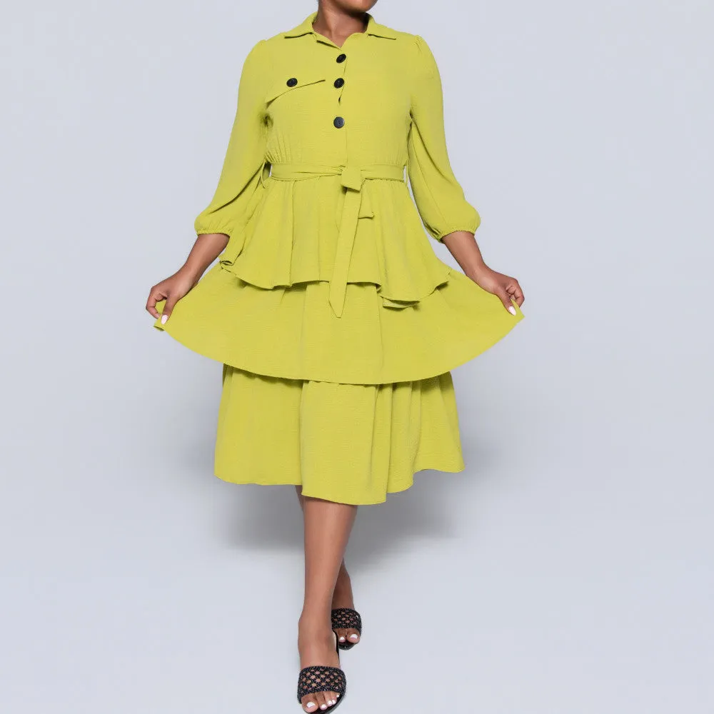 Plus Size Tie-Belt Tiered Tunic sold by Fashion World