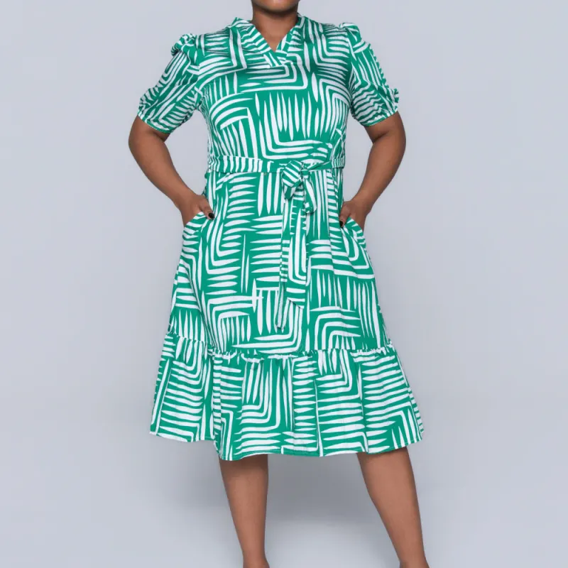 Plus Size Printed Green/White Tiered Tunic sold by Fashion World