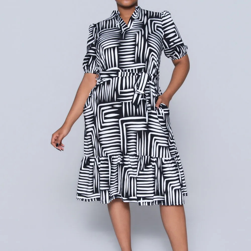 Plus Size Printed Black/White Tiered Tunic sold by Fashion World