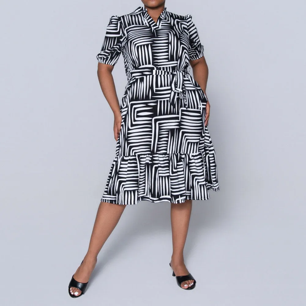 Plus Size Printed Black/White Tiered Tunic sold by Fashion World product image thumbnail 5