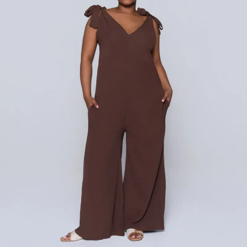 Chocolate Sleeveless Airflow Jumpsuit sold by Fashion World