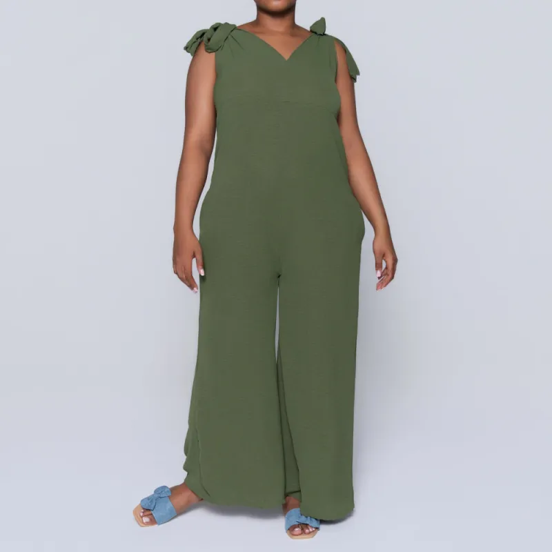 Olive Sleeveless Airflow Jumpsuit sold by Fashion World