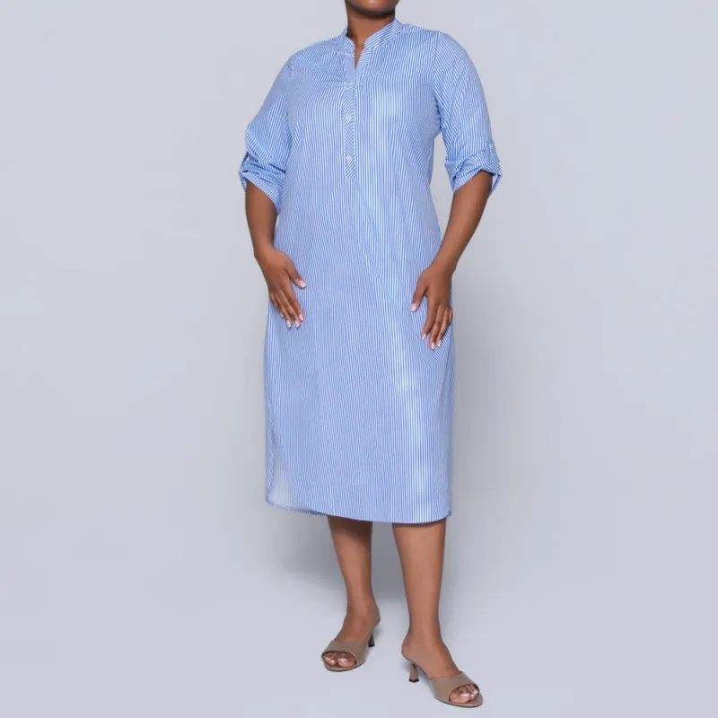 Blue Plus Size Cotton Striped Tunic sold by Fashion World