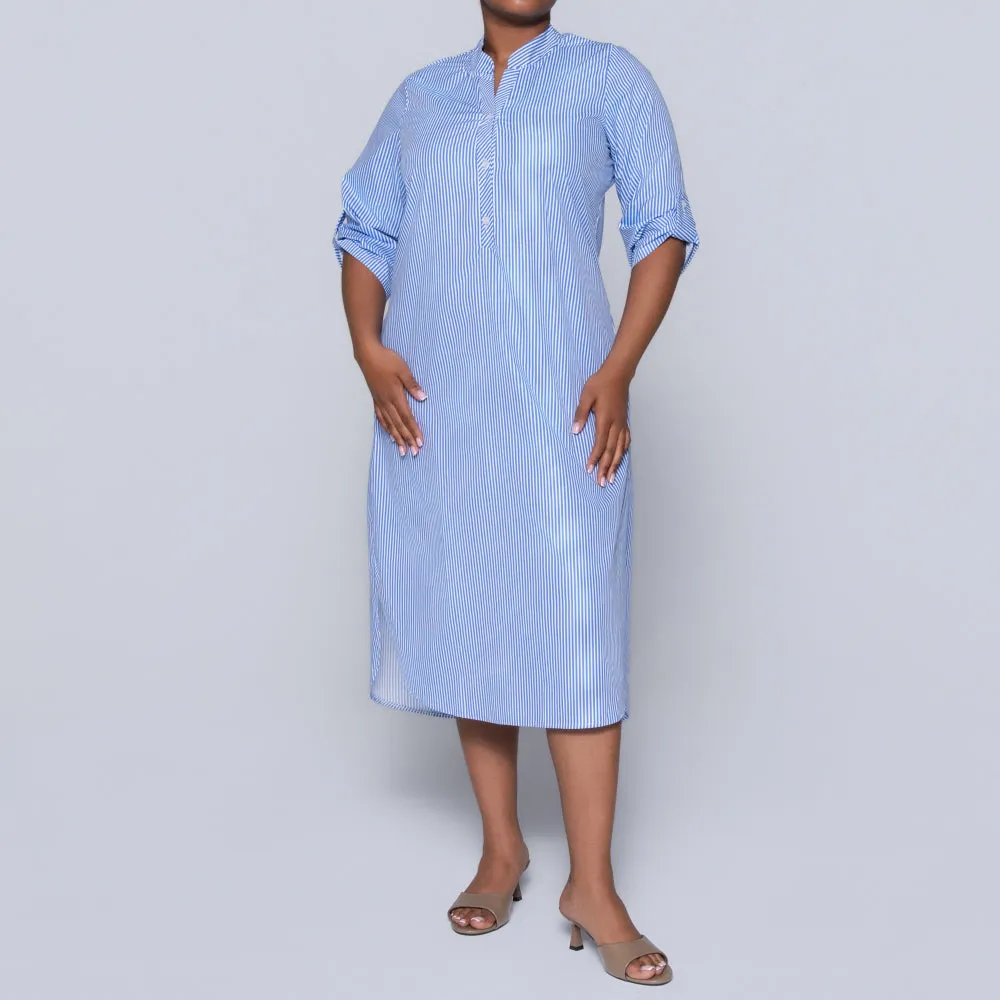 Blue Plus Size Cotton Striped Tunic sold by Fashion World