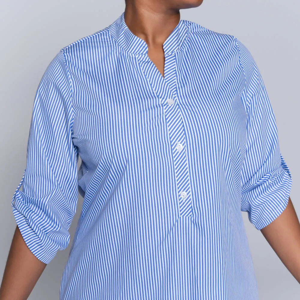 Blue Plus Size Cotton Striped Tunic sold by Fashion World product image thumbnail 3