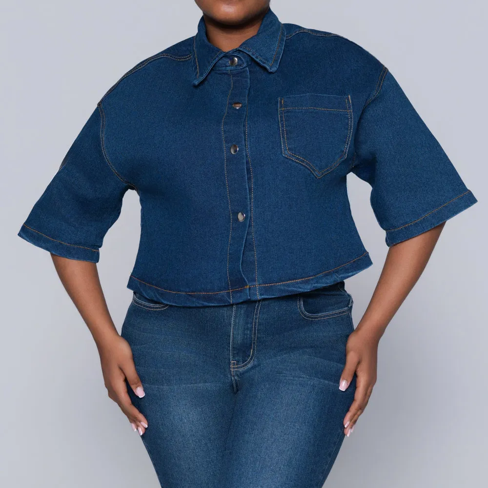 Short Sleeve Denim Crop Top sold by Fashion World product image thumbnail 5