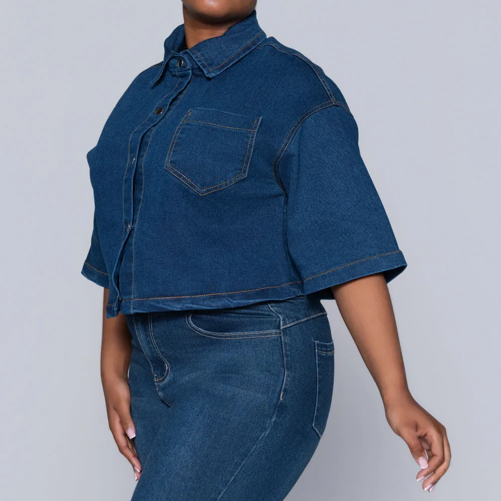 Short Sleeve Denim Crop Top sold by Fashion World product image thumbnail 3
