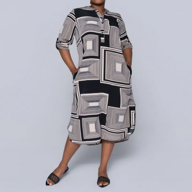 Plus Size Blk/Stone Printed Tunic sold by Fashion World